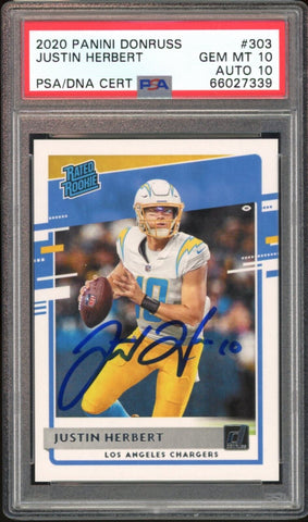 2020 Panini Donruss Rated Rookie #303 Justin Herbert RC PSA 10/10 Auto GEM MINT