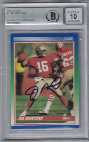 Joe Montana Autographed 1990 Score #1 Trading Card BAS 10 Slab 34627