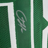 Framed Autographed/Signed Sam Hauser 35x39 Boston Green CE Jersey BAS COA