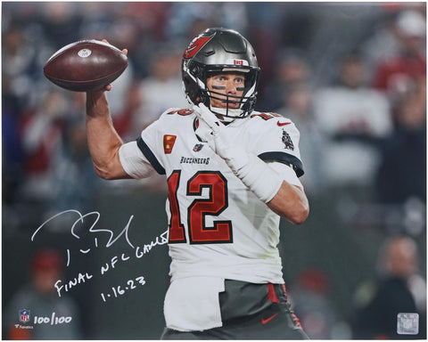 Tom Brady Buccaneers Signed 16x20 Final NFL Game Photo w/Insc-#100 of LE 100