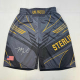 Autographed/Signed Aljamain Sterling Black/Gold UFC MMA Trunks Shorts BAS COA