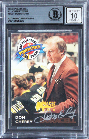 Bruins Don Cherry Signed 1996 Duracell All-Cherry #DC21 Card Auto 10! BAS Slab