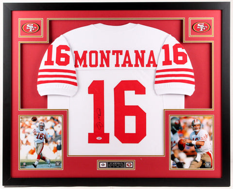 Joe Montana Signed San Francisco 49ers 35x43 Framed Jersey Display (PSA COA)