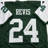 Autographed/Signed Darrelle Revis New York Green Football Jersey Beckett BAS COA