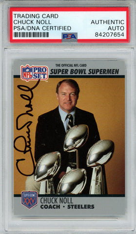Chuck Noll Signed 1990 Pro Set #29 Trading Card PSA Slab 42630