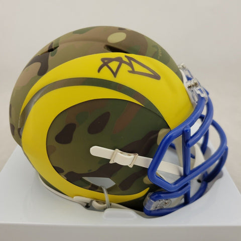 AARON DONALD SIGNED LA RAMS CAMO SPEED MINI HELMET BECKETT QR