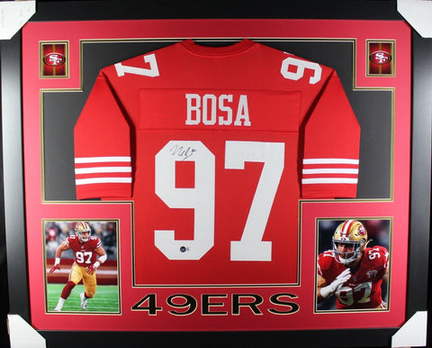 NICK BOSA (49ers red SKYLINE) Signed Autographed Framed Jersey Beckett