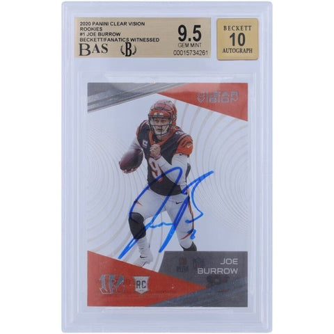 Joe Burrow Autographed Bengals 2020 Panini Clear Vision Rookie Card Beckett 9.5