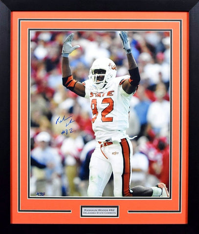 RASHAUN WOODS SIGNED OKLAHOMA STATE COWBOYS 16x20 FRAMED PHOTO COA