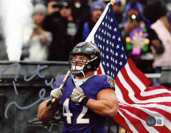 PATRICK RICARD AUTOGRAPHED BALTIMORE RAVENS USA FLAG 8x10 PHOTO BECKETT