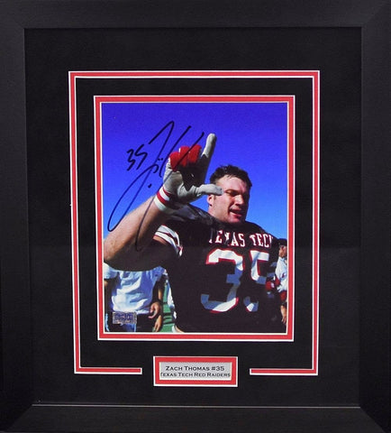 ZACH THOMAS AUTOGRAPHED TEXAS TECH RED RAIDERS 8x10 FRAMED PHOTO COA