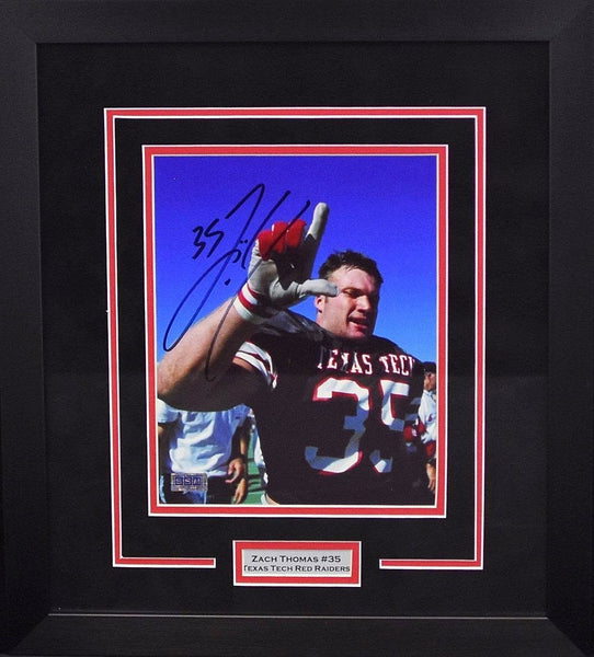 ZACH THOMAS AUTOGRAPHED TEXAS TECH RED RAIDERS 8x10 FRAMED PHOTO COA