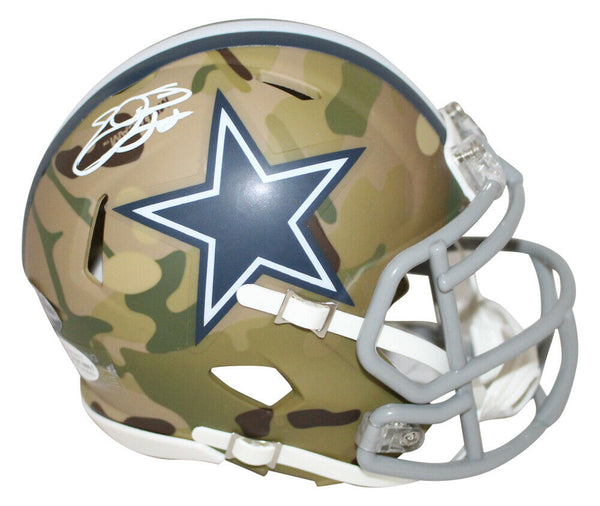 Emmitt Smith Autographed/Signed Dallas Cowboys Camo Mini Helmet BAS 31363