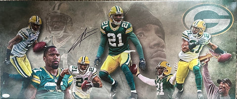 Packers HOF'er CHARLES WOODSON Signed 13x31 Stretched Canvas Collage #1 AUTO JSA
