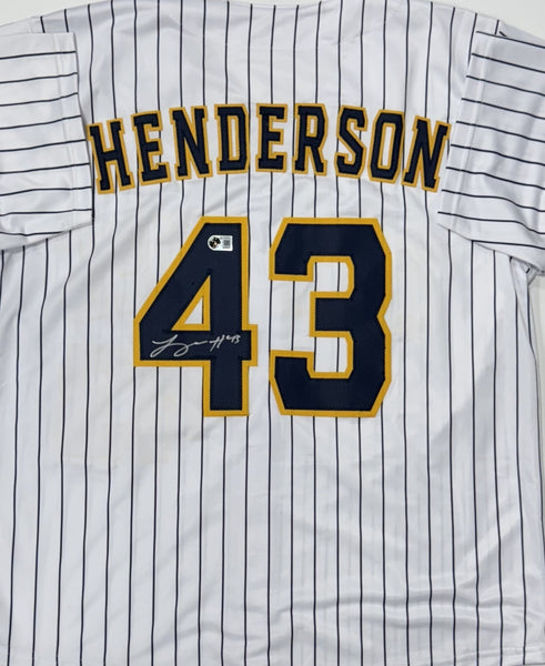 LOGAN HENDERSON Signed Custom Replica Pinstripe Brewers Jersey AUTO - BAS