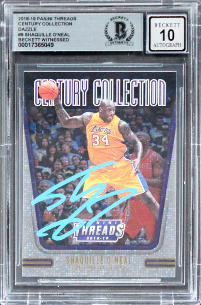 Lakers Shaq O'Neal Signed 2018 Panini Threads CC Dazzle #9 Card AG 10! BAS Slab