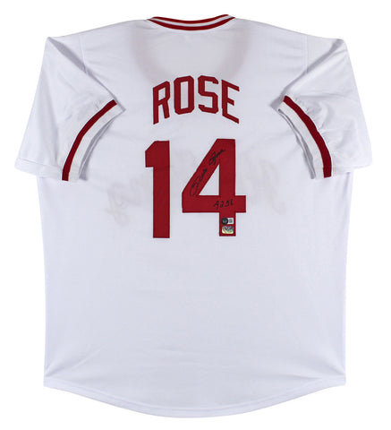 Pete Rose "4256" Authentic Signed White Pro Style Jersey Autographed BAS