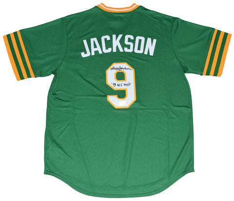 REGGIE JACKSON SIGNED OAKLAND A'S ATHLETIC #9 NIKE THROWBACK JERSEY W/ 73 WS MVP