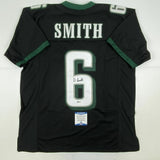 Autographed/Signed DEVONTA SMITH Philadelphia Black Football Jersey Beckett COA