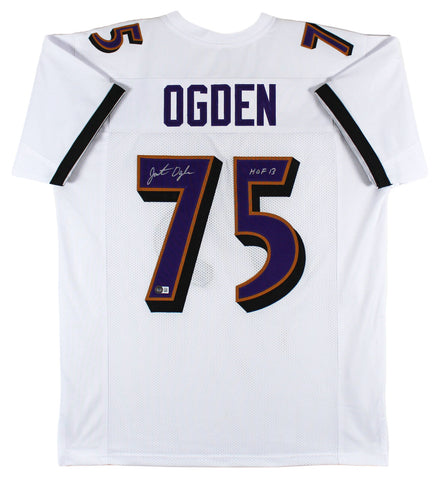 Jonathan Ogden "HOF 13" Authentic Signed White Pro Style Jersey BAS Witnessed