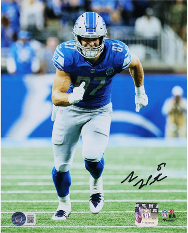 Sam LaPorta Detroit Lions Signed 8" x 10" Running Route in Blue Jersey Photo