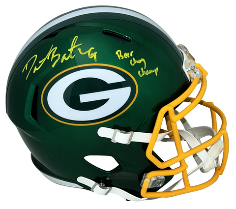 DAVID BAKHTIARI SIGNED GREEN BAY PACKERS F/S FLASH HELMET W/ BEER CHUG CHAMP