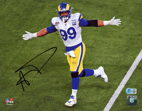 Rams Aaron Donald Signed 11x14 Horizontal SB LVI Photo w/ Black Sig BAS Witness