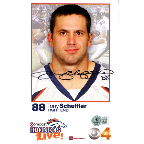 Tony Scheffler Autographed/Signed Denver Broncos 5.5x8.5 Photo Beckett 59246