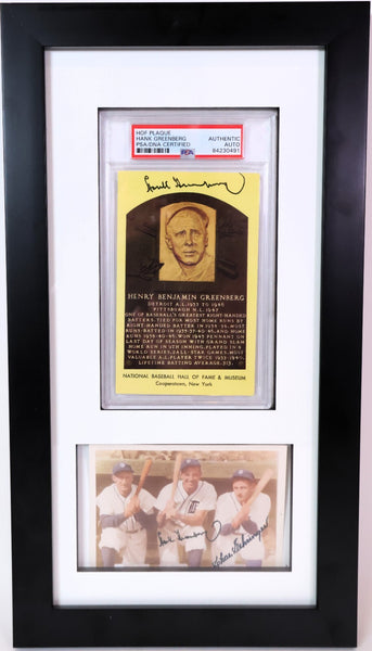 Hank Greenberg Autographed Mini Plaque & Photo -- Framed 8.5x16 | PSA/JSA COA