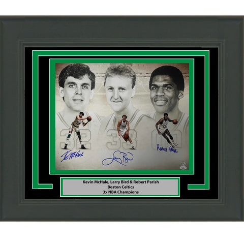 Framed Autographed/Signed Larry Bird Kevin McHale Robert Parish 16x20 Photo JSA
