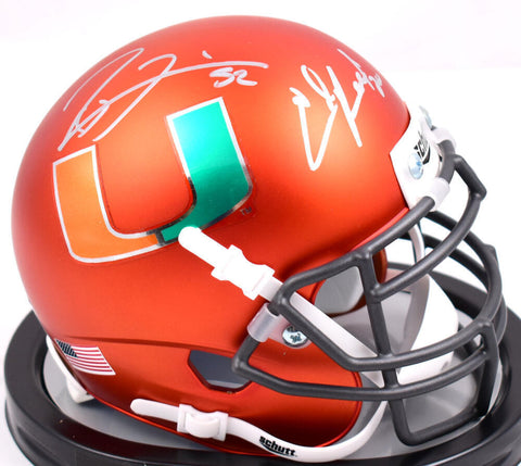 Ray Lewis Ed Reed Autographed Miami Hurricanes Schutt Mini Helmet-Beckett W Holo