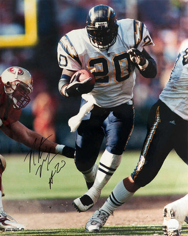 Natrone Means Signed Chargers With Football vs 49ers Action 16x20 Photo (SS COA)