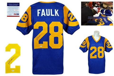 Marshall Faulk SIGNED Custom Jersey - Beckett Authentic Autographed w/ Photo BLU