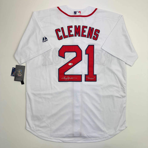 Autographed/Signed Roger Clemens "Rocket" Boston White Baseball Jersey JSA COA