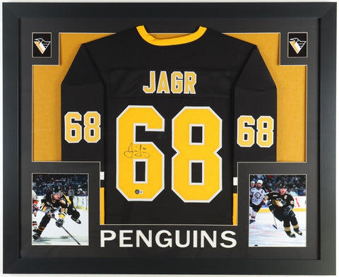 Jaromir Jagr Signed Pittsburgh Penguins 35"x 43" Framed Jersey (Beckett)