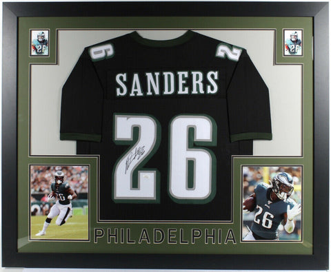 Miles Sanders Signed Eagles 35x43 Framed Jersey (JSA COA) Former Penn State R.B.