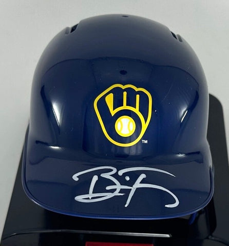 Brewers Infielder BRICE TURANG Signed Rawlings BLUE Mini Helmet AUTO - BAS