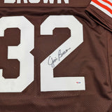 Framed Autographed/Signed Jim Brown 35x39 Cleveland Brown Jersey PSA COA