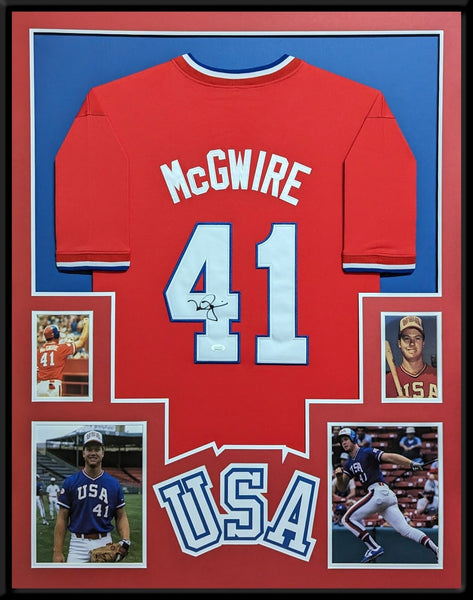 FRAMED MARK MCGWIRE AUTOGRAPHED SIGNED TEAM USA JERSEY JSA COA