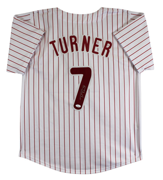 Trea Turner Authentic Signed White Pinstripe Pro Style Jersey Autographed JSA