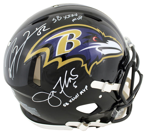 Ravens Ray Lewis & Joe Flacco "MVP" Signed Full Size Speed Proline Helmet BAS W