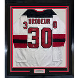 Framed Autographed/Signed Martin Brodeur 35x39 NJ White Jersey Beckett COA