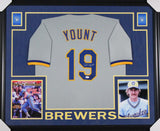 Robin Yount Signed Milwaukee Brewers 35x43 Framed Jersey (JSA QR Card) HOF 1999