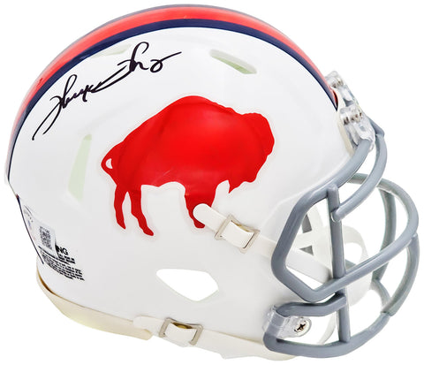 THURMAN THOMAS AUTOGRAPHED 65-73 BILLS THROWBACK WHITE SPEED MINI HELMET BECKETT