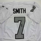 Autographed/Signed Geno Smith Oakland White Color Rush Jersey Beckett BAS COA