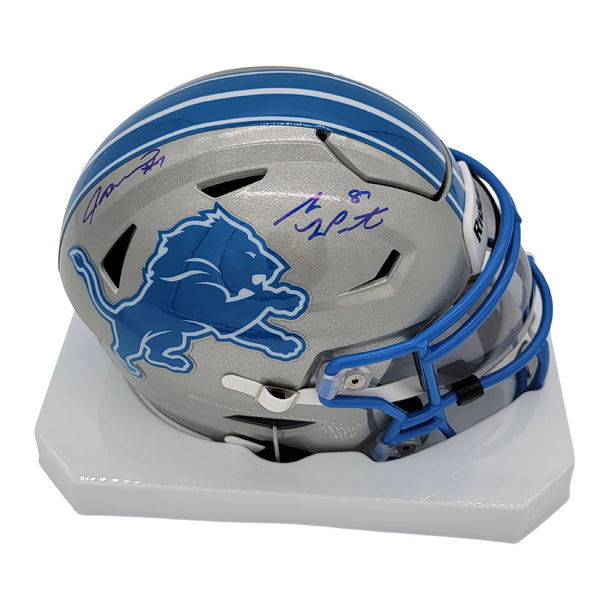 Sam LaPorta Jameson Williams Signed Detroit Lions Mid Size Speed Flex Helmet BAS