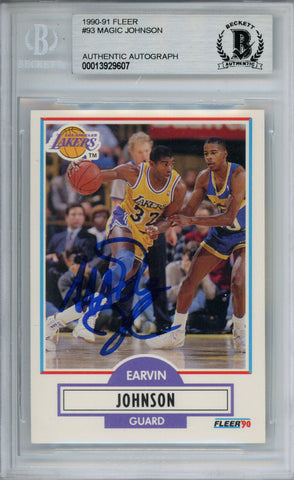 Magic Johnson Autographed 1990-91 Fleer #93 Trading Card Beckett Slab 37684
