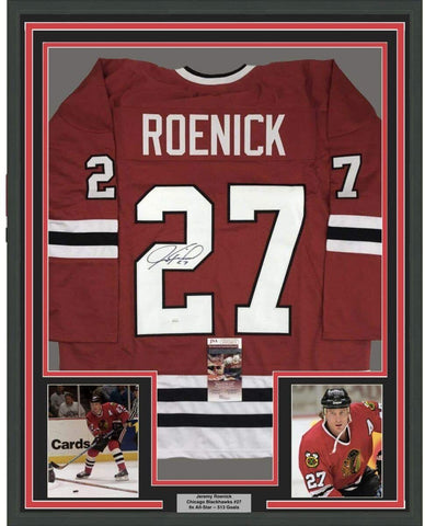 FRAMED Autographed/Signed JEREMY ROENICK 33x42 Chicago Red Jersey JSA COA