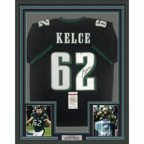 FRAMED Autographed/Signed JASON KELCE 33x42 Philadelphia Black Jersey JSA COA