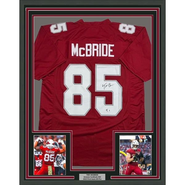 Framed Autographed/Signed Trey McBride 35x39 Arizona Red Jersey Beckett COA